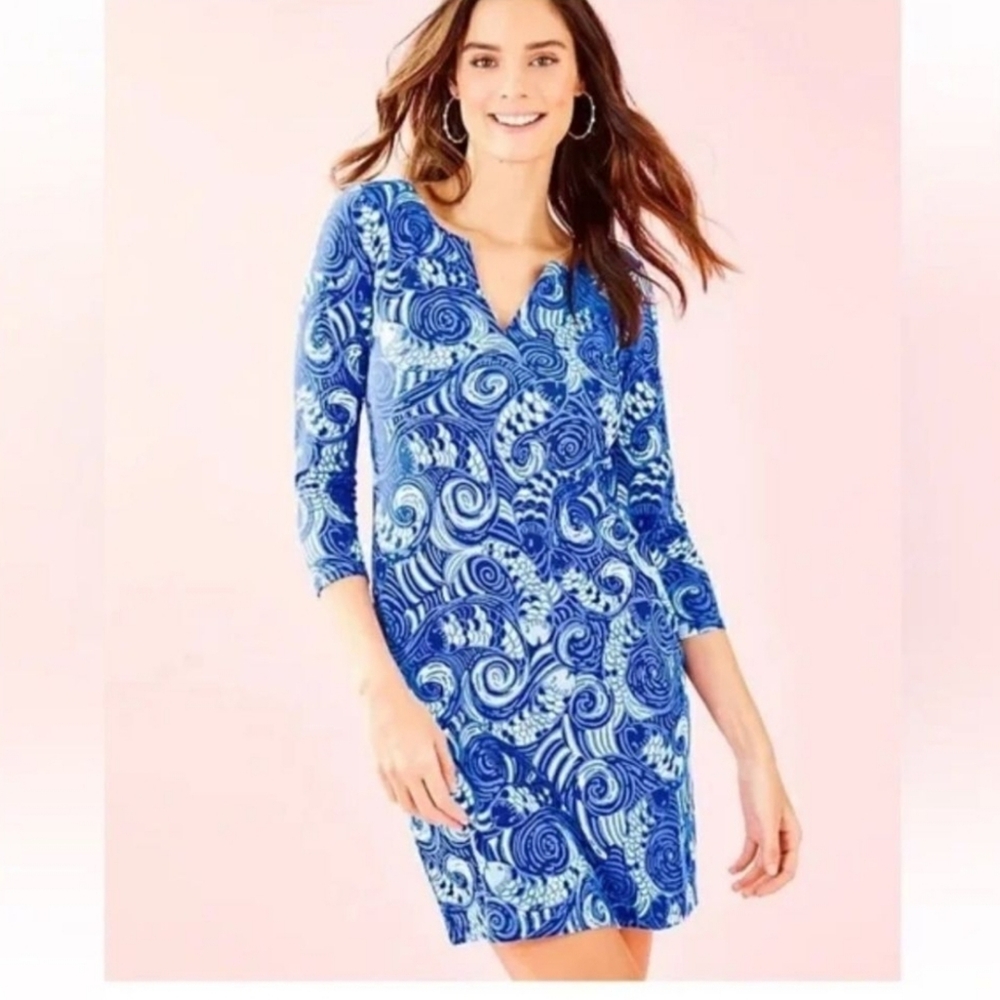 Lilly Pulitzer Sophie Dress with 3/4 Sleeves XL In Blue Grotto NWT